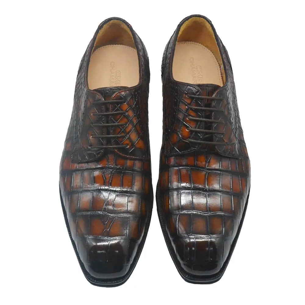7 CM / 2.76 Inches CMR CHAMARIPA Men’s Height Increasing Alligator Leather Derby Shoes – Elegant Handcrafted Lift Shoes