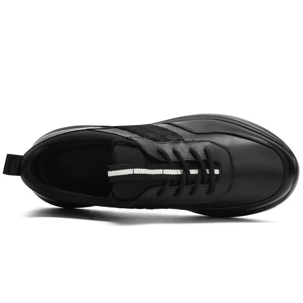 7 CM/2.76 Inches CMR CHAMARIPA Men's Black Leather Height Increasing Sneakers
