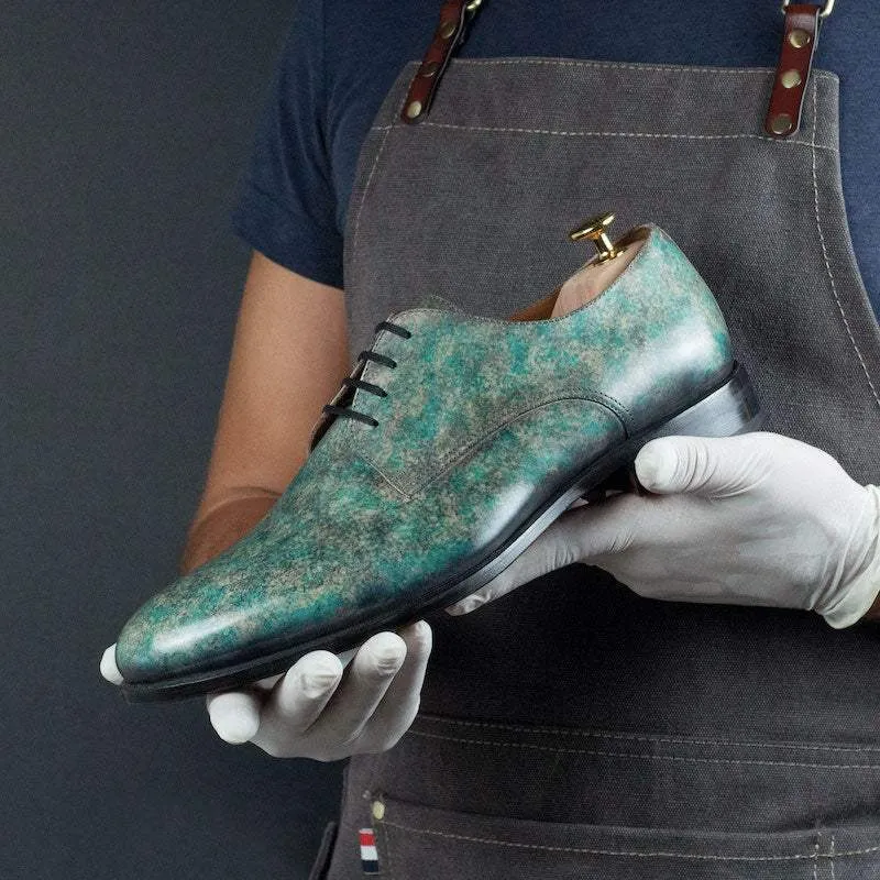 Turquoise Stone Derby Patina Shoes Limited Edition-Wholesale